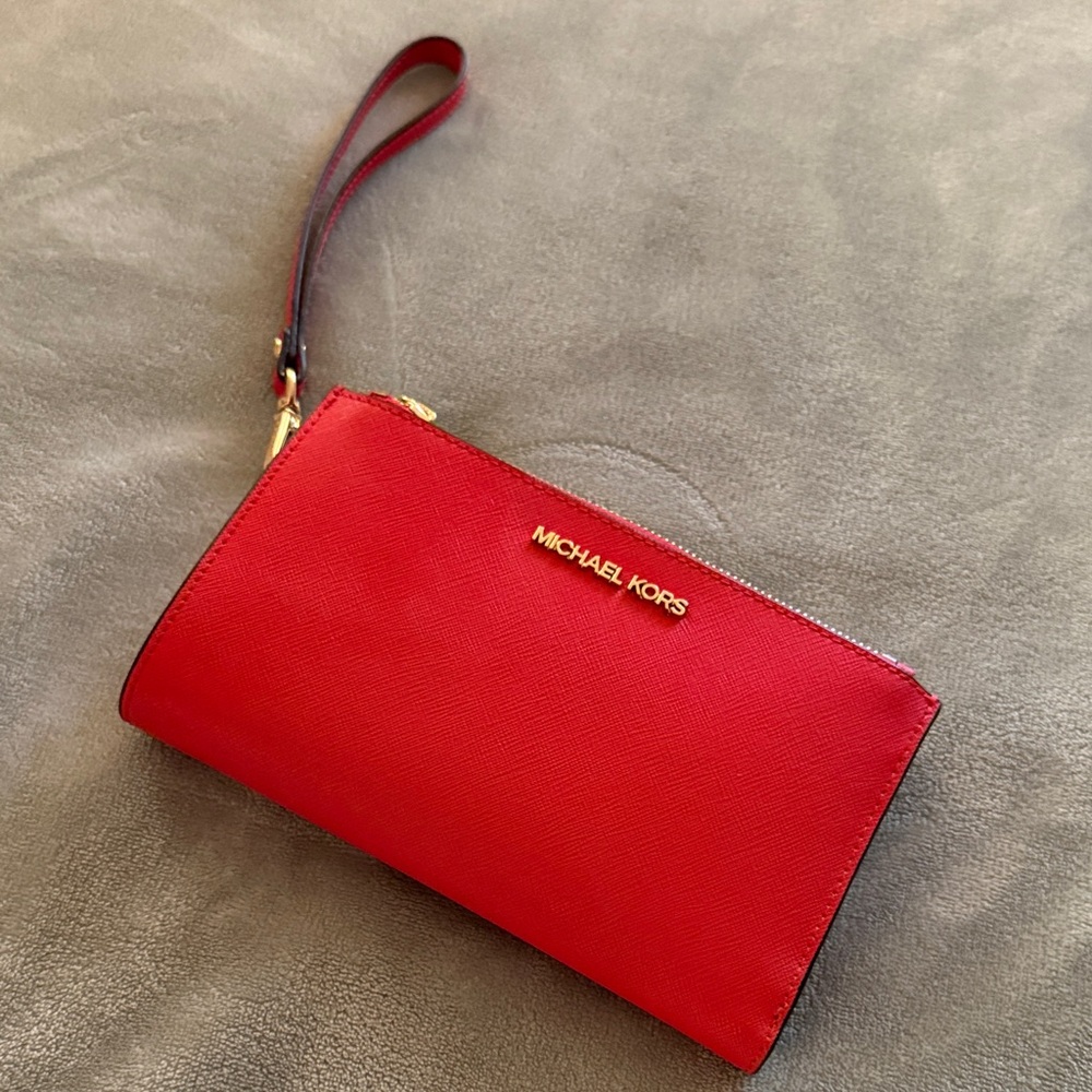 Michael Kors Red Saffiano Wristlet with Gold Hardware